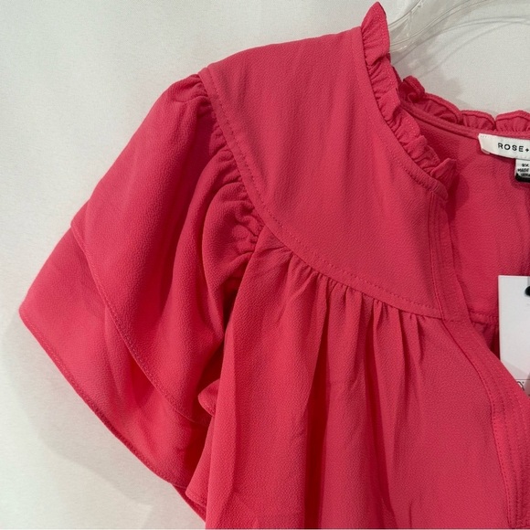 Rose & Olive Blouse Flutter Sleeve Ruffle Neckline Blouse Bright Pink Size 2X - Picture 5 of 7